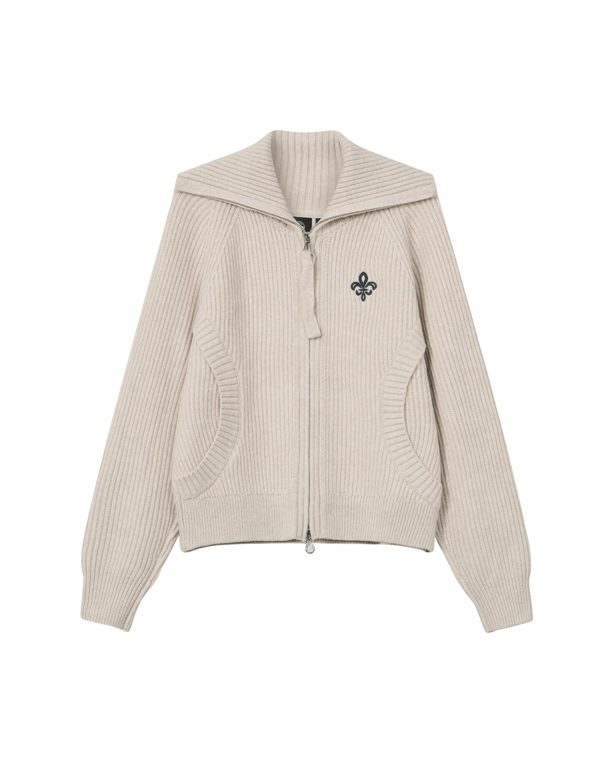 1911985-043 | WOMEN'S IRIS LOGO REVERSIBLE ZIP CARDIGAN | OYSTER GRAY