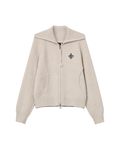 1911985-043 | WOMEN'S IRIS LOGO REVERSIBLE ZIP CROPPED CARDIGAN | OYSTER GRAY