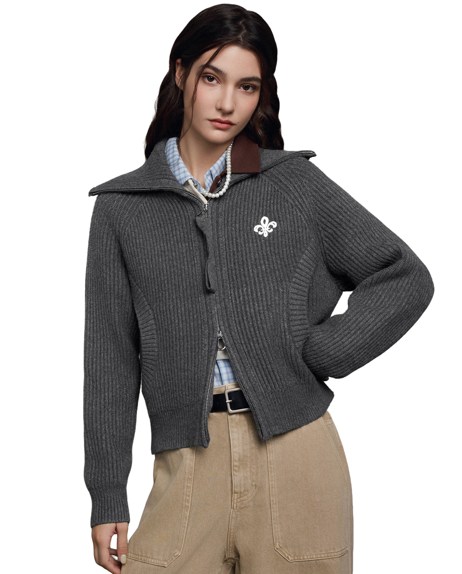 1911985-069 | WOMEN'S IRIS LOGO REVERSIBLE ZIP CARDIGAN | GRAY PINSTRIPE