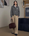 1911985-069 | WOMEN'S IRIS LOGO REVERSIBLE ZIP CROPPED CARDIGAN | GRAY PINSTRIPE