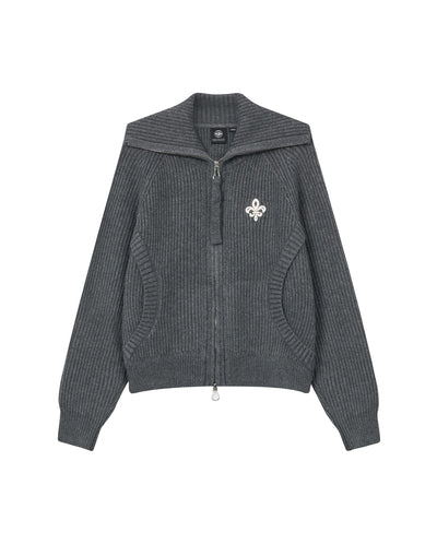 1911985-069 | WOMEN'S IRIS LOGO REVERSIBLE ZIP CROPPED CARDIGAN | GRAY PINSTRIPE