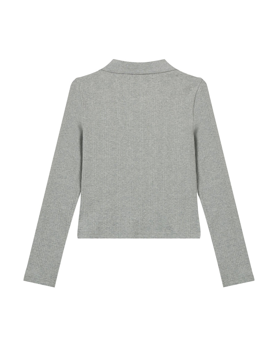 1912002-081 | WOMEN'S IRIS LOGO CROPPED LONG SLEEVES POLO TOP | GREY