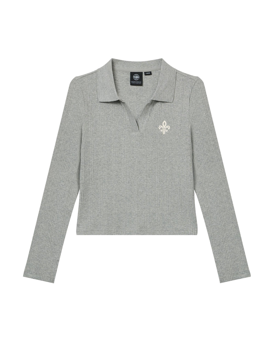 1912002-081 | WOMEN'S IRIS LOGO CROPPED LONG SLEEVES POLO TOP | GREY
