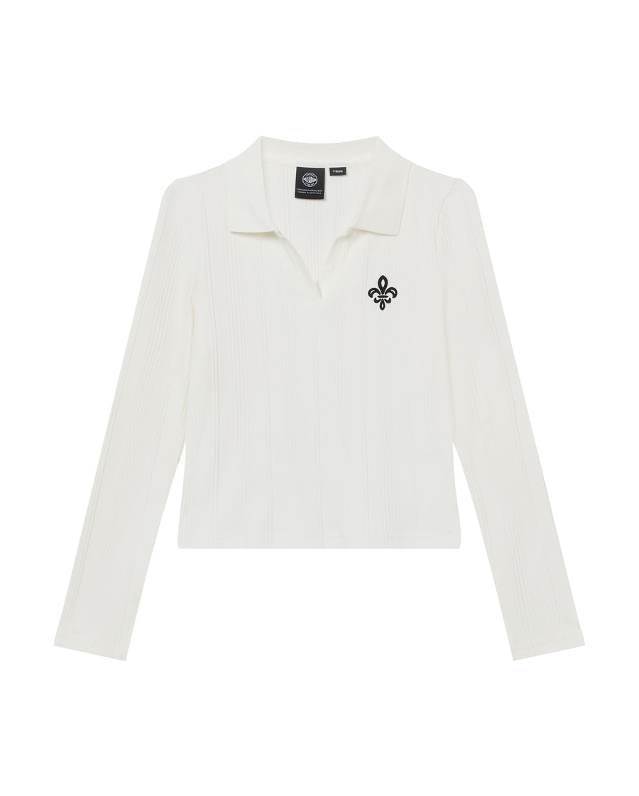 1912002-262 | WOMEN'S IRIS LOGO CROPPED LONG SLEEVES POLO TOP | MARSHMALLOW