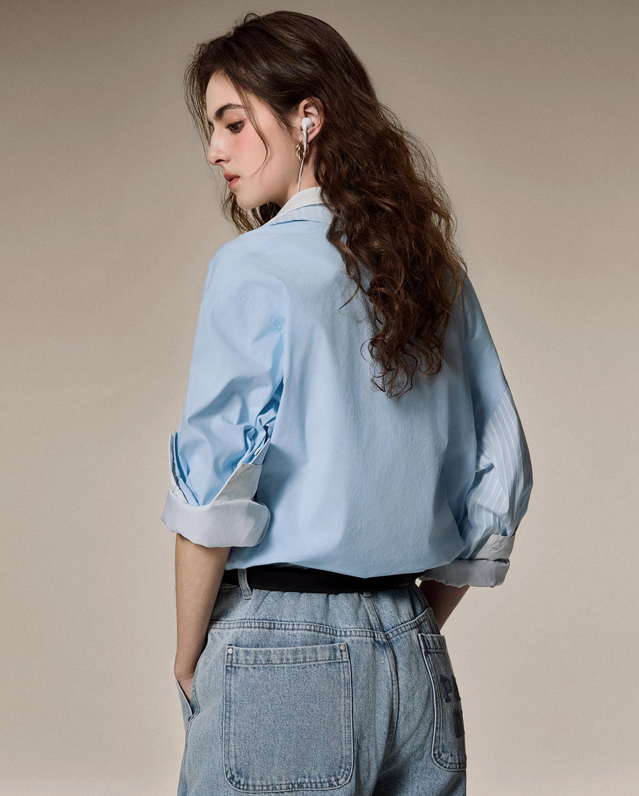 1912830-573 | WOMEN'S IRIS LOGO LOOSE FIT ASYMMETRICAL SHIRT | NANTUCKET BREEZE