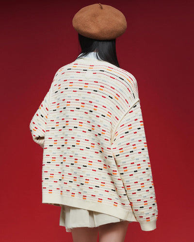 1912842-630 | WOMEN'S EMBROIDERED CNY HORSE THEME LOGO CARDIGAN | WT/RD/BN