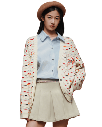 1912842-630 | WOMEN'S EMBROIDERED CNY HORSE THEME LOGO CARDIGAN | WT/RD/BN