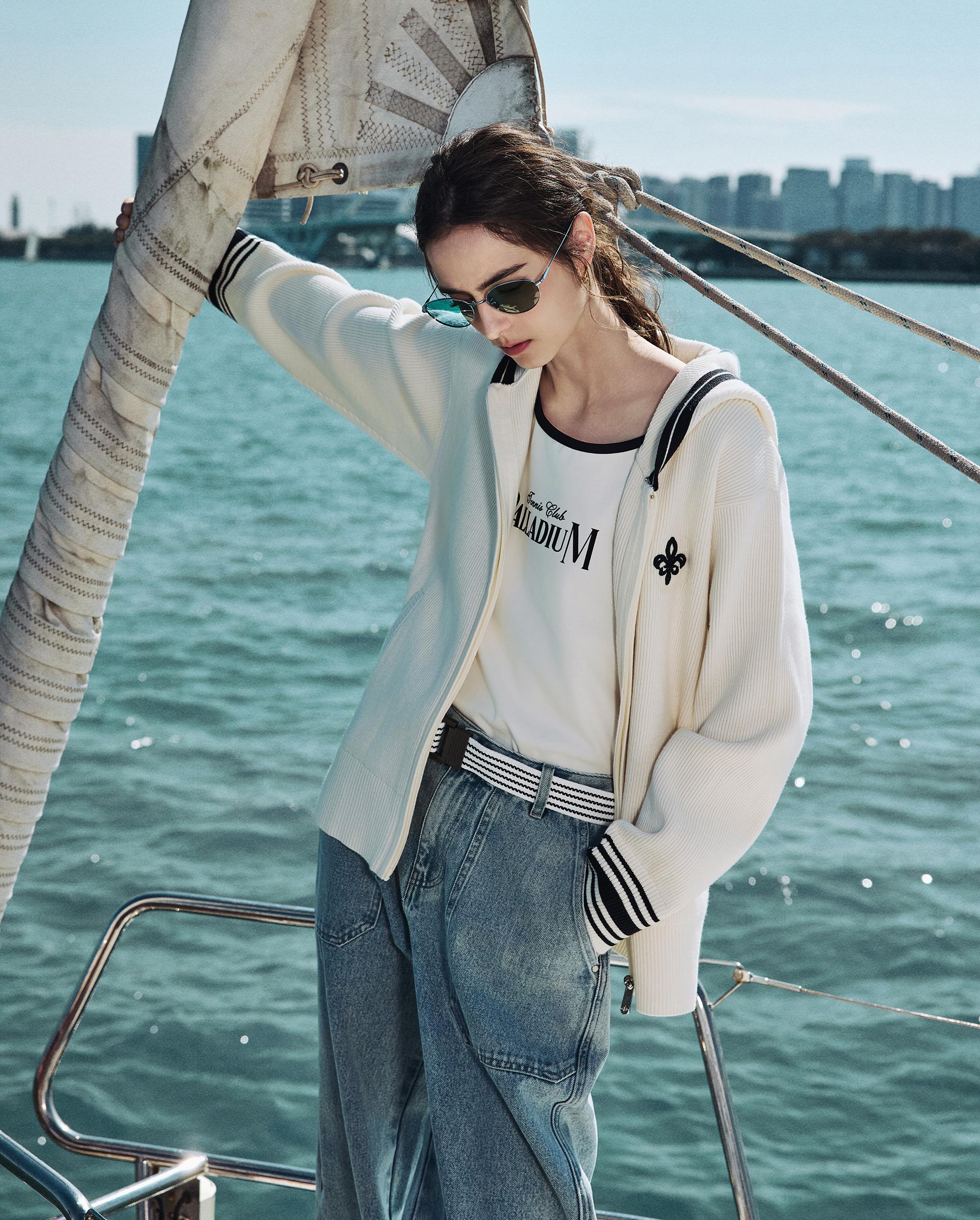 1912848-262 | WOMEN'S IRIS LOGO HOODED JACKET CARDIGAN | MARSHMALLOW