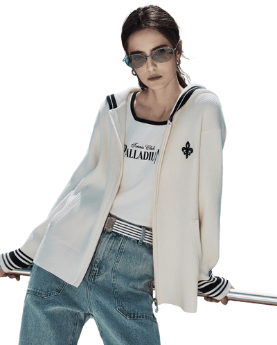 1912848-262 | WOMEN'S IRIS LOGO HOODED JACKET CARDIGAN | MARSHMALLOW