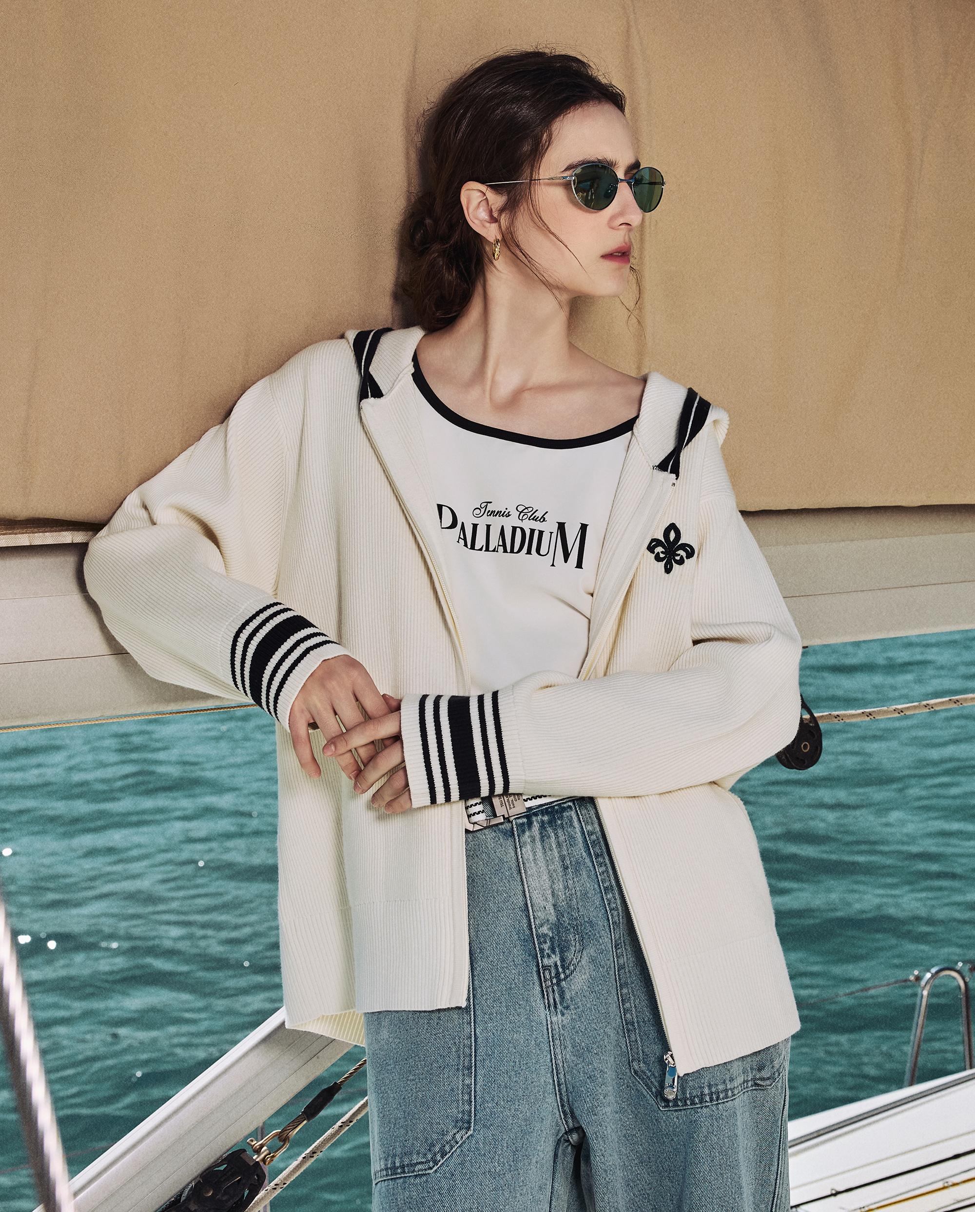 1912848-262 | WOMEN'S IRIS LOGO HOODED JACKET CARDIGAN | MARSHMALLOW