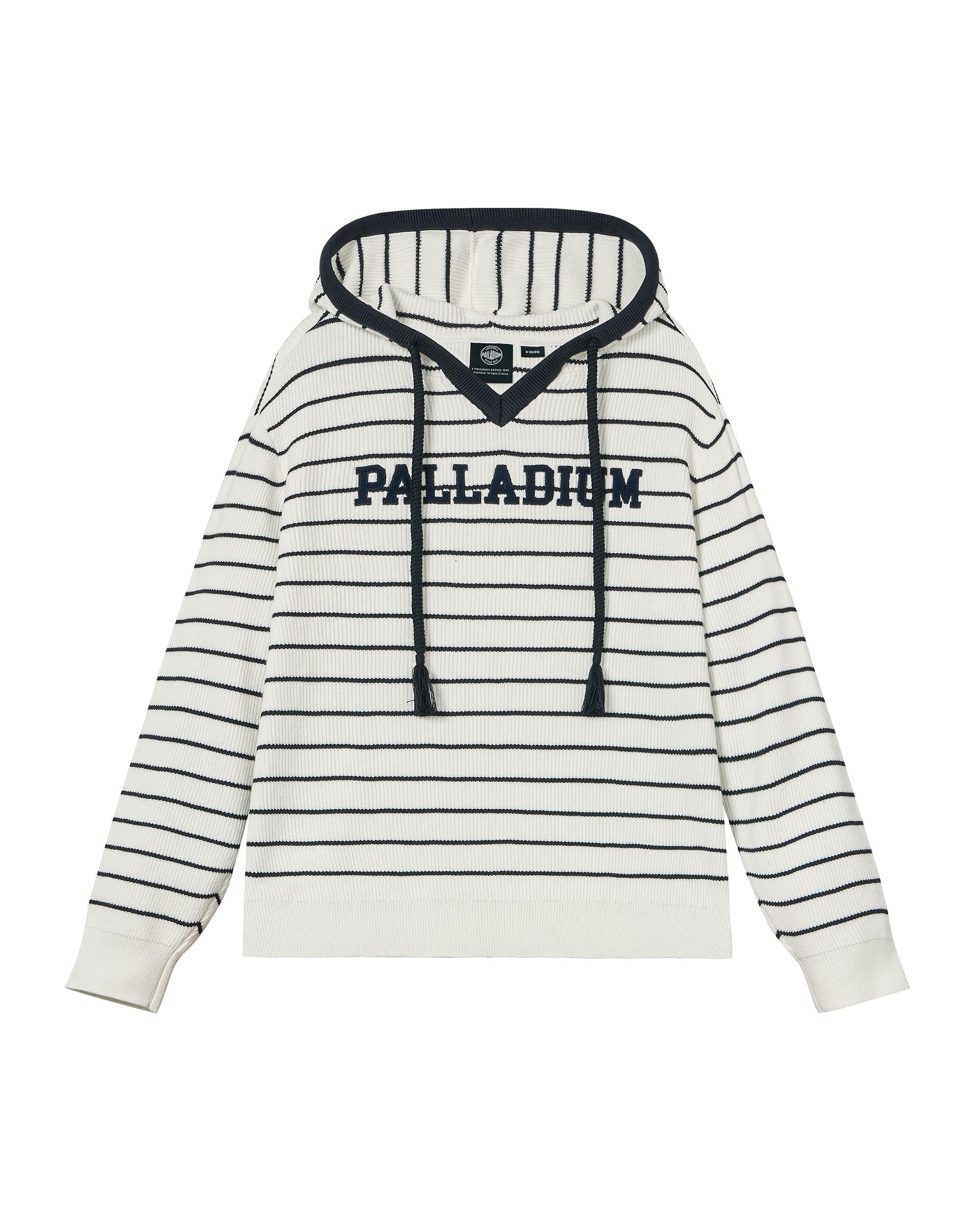 1912852-112 | WOMEN'S DROPPED SHOULDERS STRIPED HOODED KNITWEAR | WHITE/NAVY