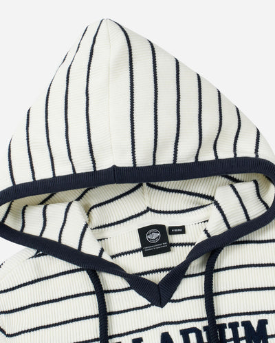 1912852-112 | WOMEN'S DROPPED SHOULDERS STRIPED HOODED KNITWEAR | WHITE/NAVY