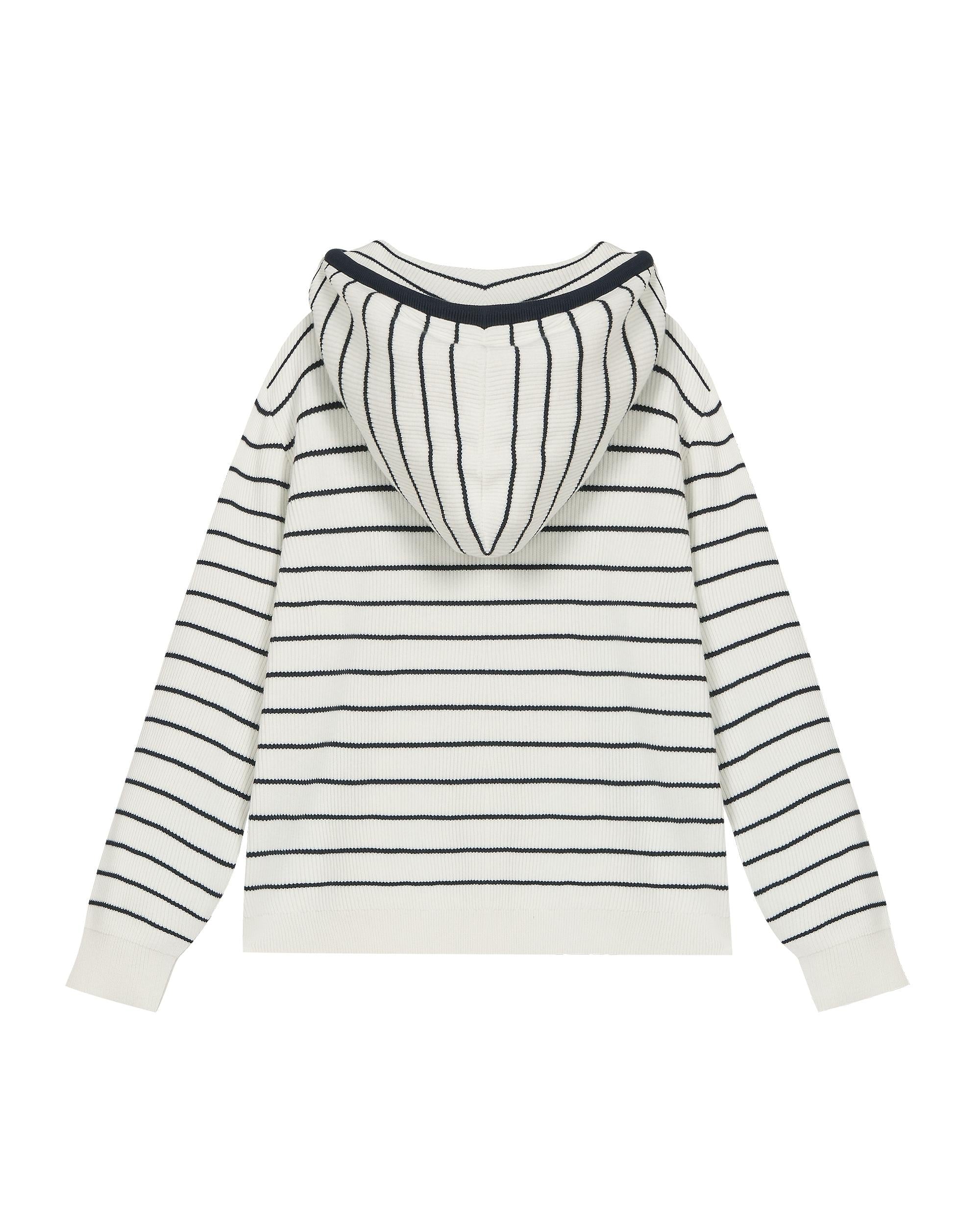 1912852-112 | WOMEN'S DROPPED SHOULDERS STRIPED HOODED KNITWEAR | WHITE/NAVY