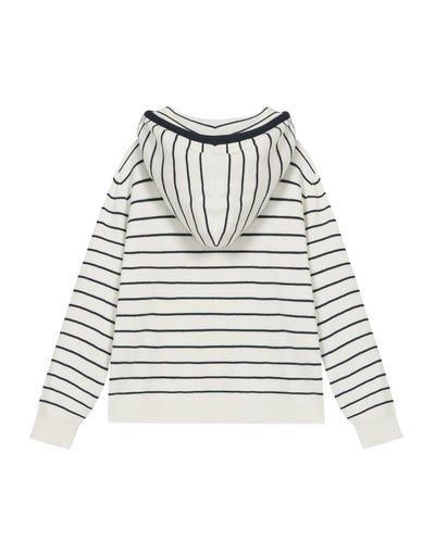 1912852-112 | WOMEN'S DROPPED SHOULDERS STRIPED HOODED KNITWEAR | WHITE/NAVY