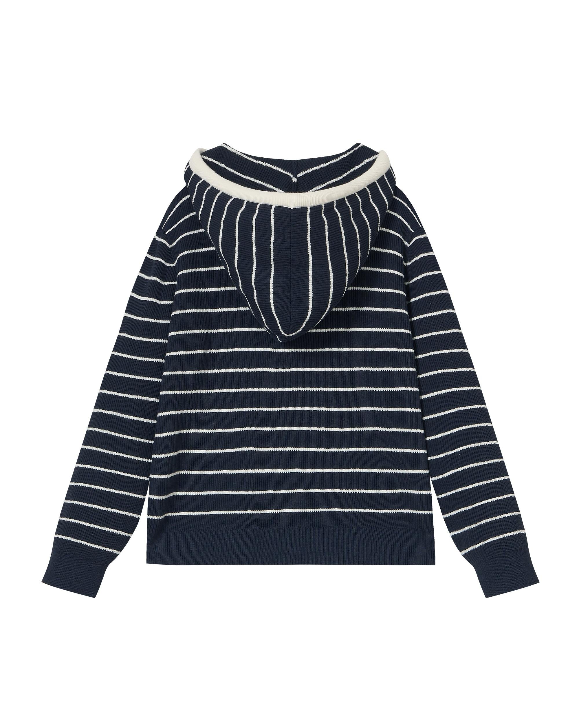 1912852-571 | WOMEN'S DROPPED SHOULDERS STRIPED HOODED KNITWEAR | BU/BK/WT