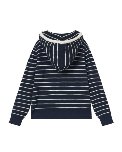1912852-571 | WOMEN'S DROPPED SHOULDERS STRIPED HOODED KNITWEAR | BU/BK/WT