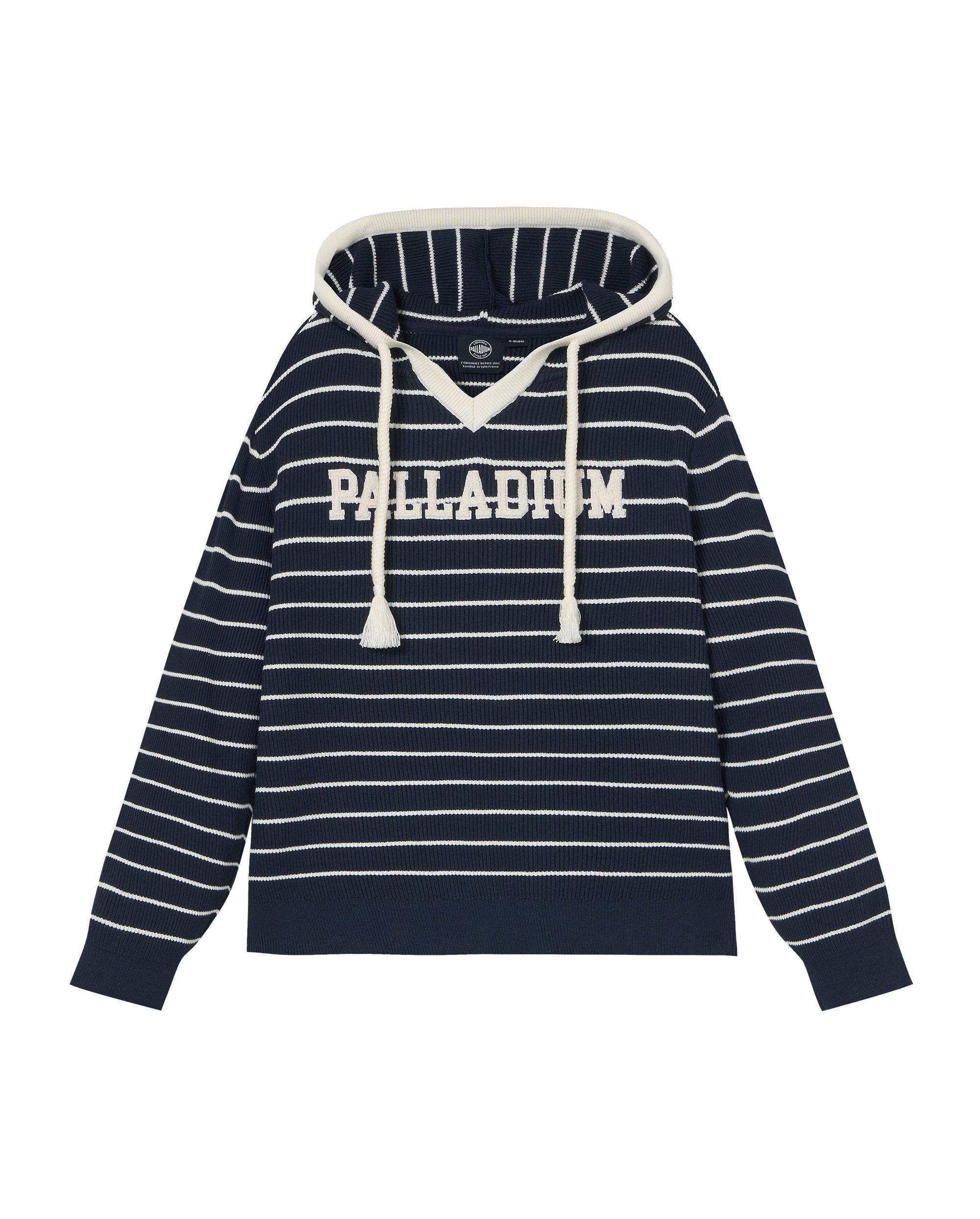 1912852-571 | WOMEN'S DROPPED SHOULDERS STRIPED HOODED KNITWEAR | BU/BK/WT