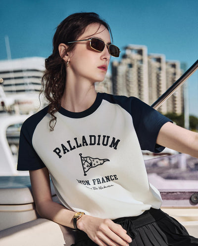 1912858-262 | WOMEN'S VOYAGE PRINTED COLOR BLOCKS COTTON T-SHIRT | MARSHMALLOW