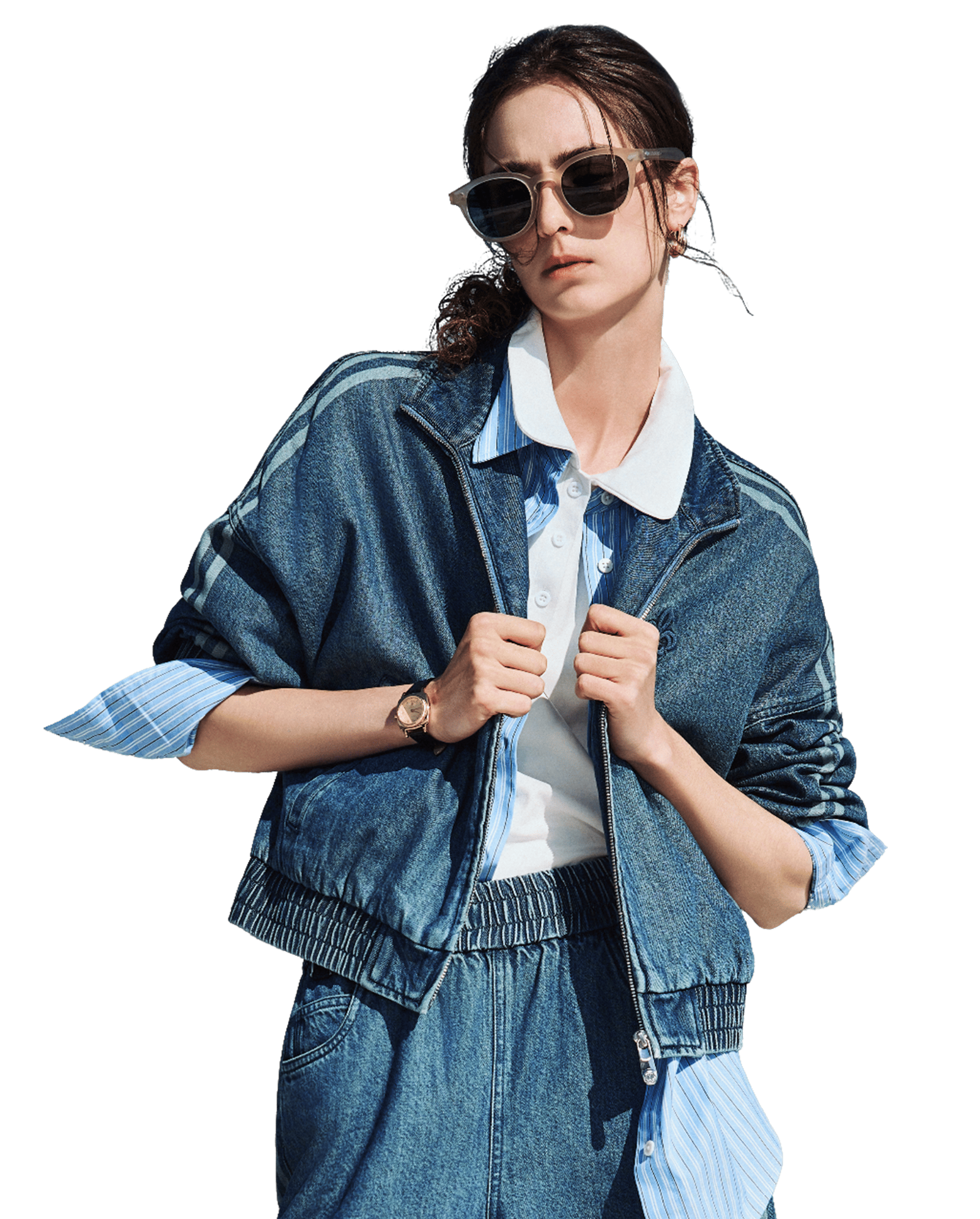 1912869-481 | WOMEN'S SIDE STRIPE LOOSE FIT CROPPED DENIM JACKET | VINTAGE INDIGO