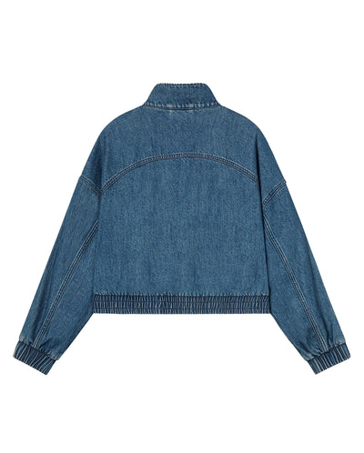 1912869-481 | WOMEN'S SIDE STRIPE LOOSE FIT CROPPED DENIM JACKET | VINTAGE INDIGO