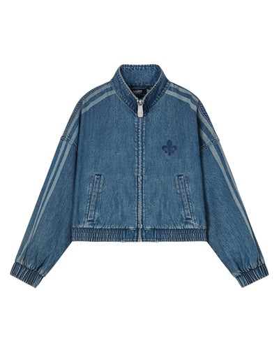 1912869-481 | WOMEN'S SIDE STRIPE LOOSE FIT CROPPED DENIM JACKET | VINTAGE INDIGO