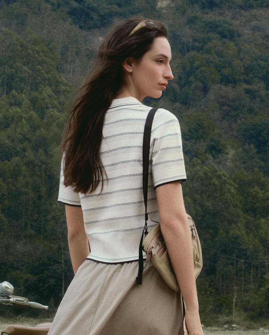 1913032-919 | WOMEN'S IRIS LOGO STRIPED POLO KNITWEAR | WT/BU/HK