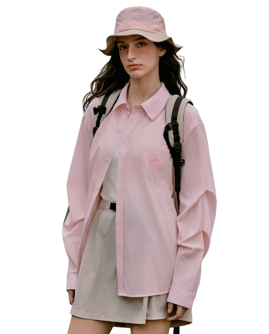 1913034-645 | WOMEN'S IRIS LOGO LOOSE FIT VERTICAL STRIPED SHIRT | BRIDAL ROSE