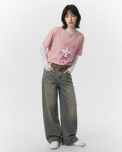 1913614-637 | WOMEN'S PALLA PRINTED LOOSE FIT COTTON T-SHIRT | SILVER PINK