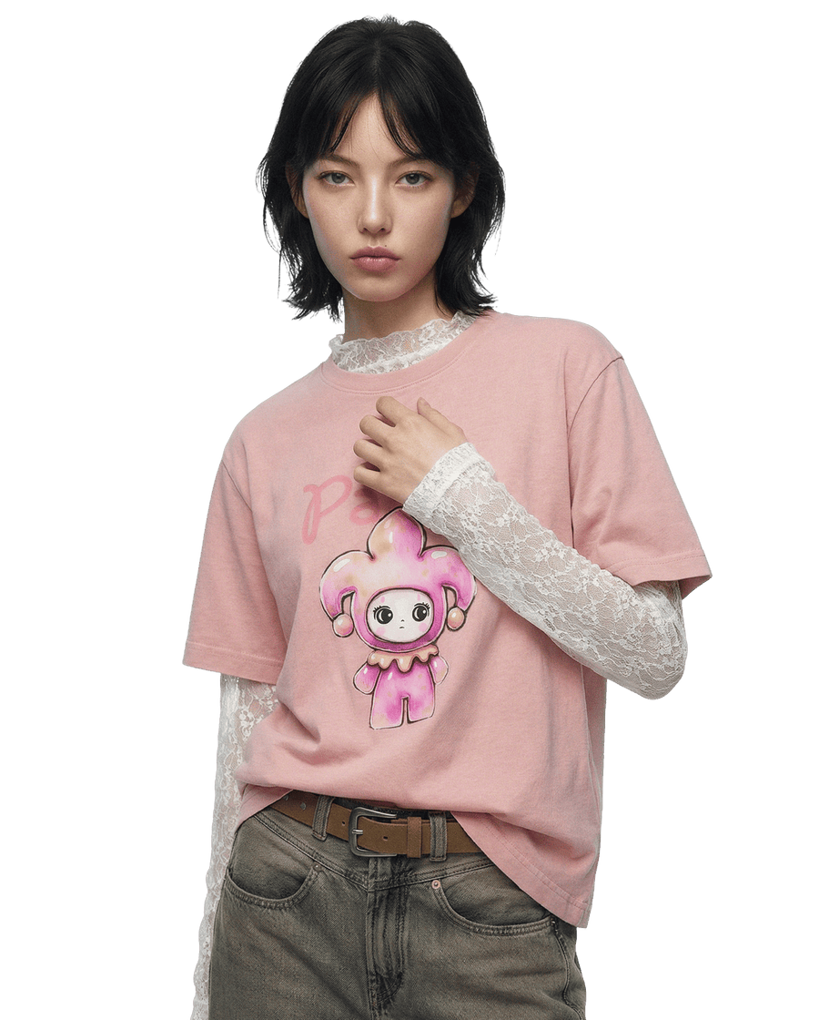 1913614-637 | WOMEN'S PALLA PRINTED LOOSE FIT COTTON T-SHIRT | SILVER PINK