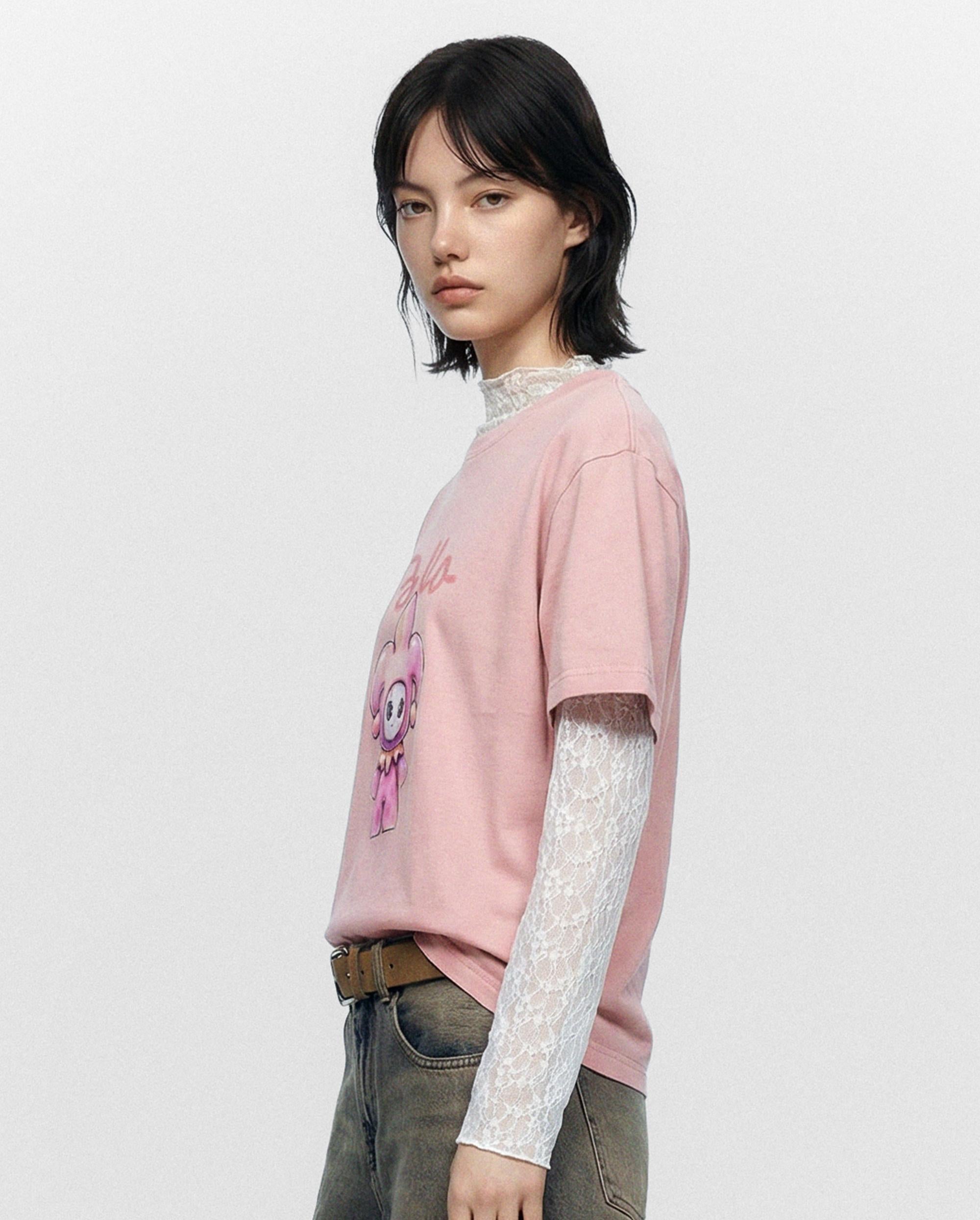 1913614-637 | WOMEN'S PALLA PRINTED LOOSE FIT COTTON T-SHIRT | SILVER PINK