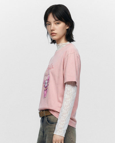 1913614-637 | WOMEN'S PALLA PRINTED LOOSE FIT COTTON T-SHIRT | SILVER PINK