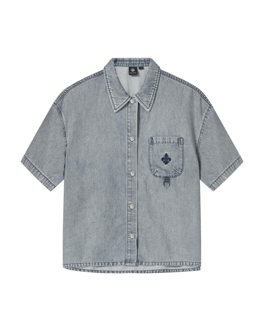 1913617-452 | WOMEN'S IRIS LOGO LOOSE FIT DENIM SHIRT | ASHLEY BLUE