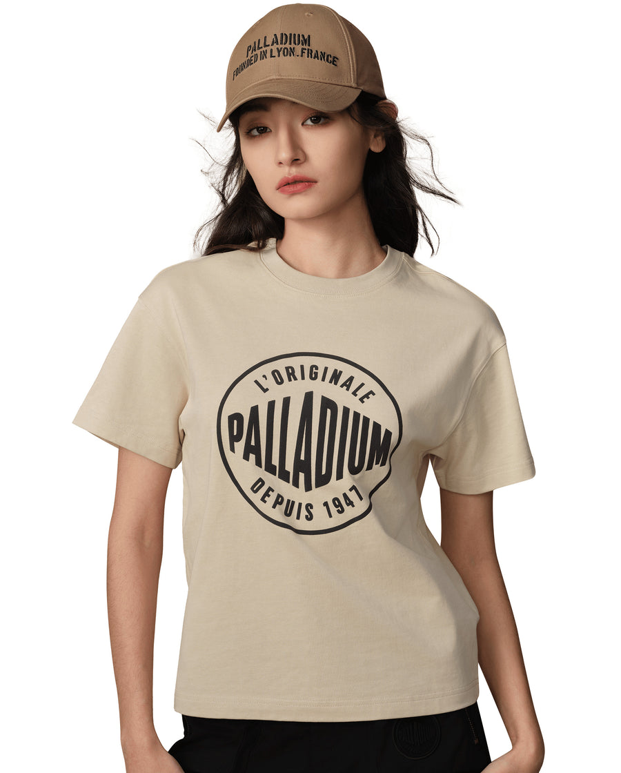 199740-043 | WOMEN'S PALLADIUM LOGO COTTON T-SHIRT | OYSTER GRAY