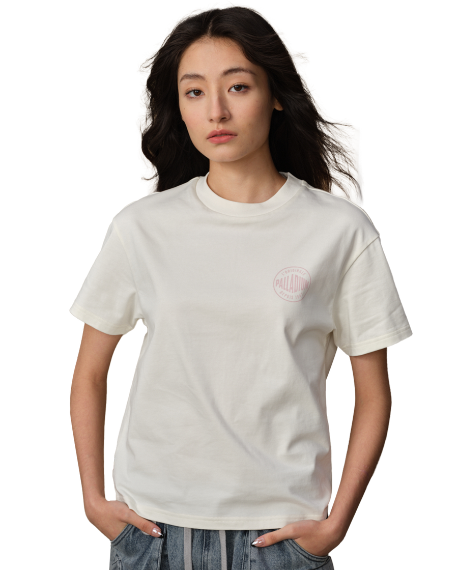 199745-262 | WOMEN'S PALLADIUM LOGO COTTON T-SHIRT | MARSHMALLOW