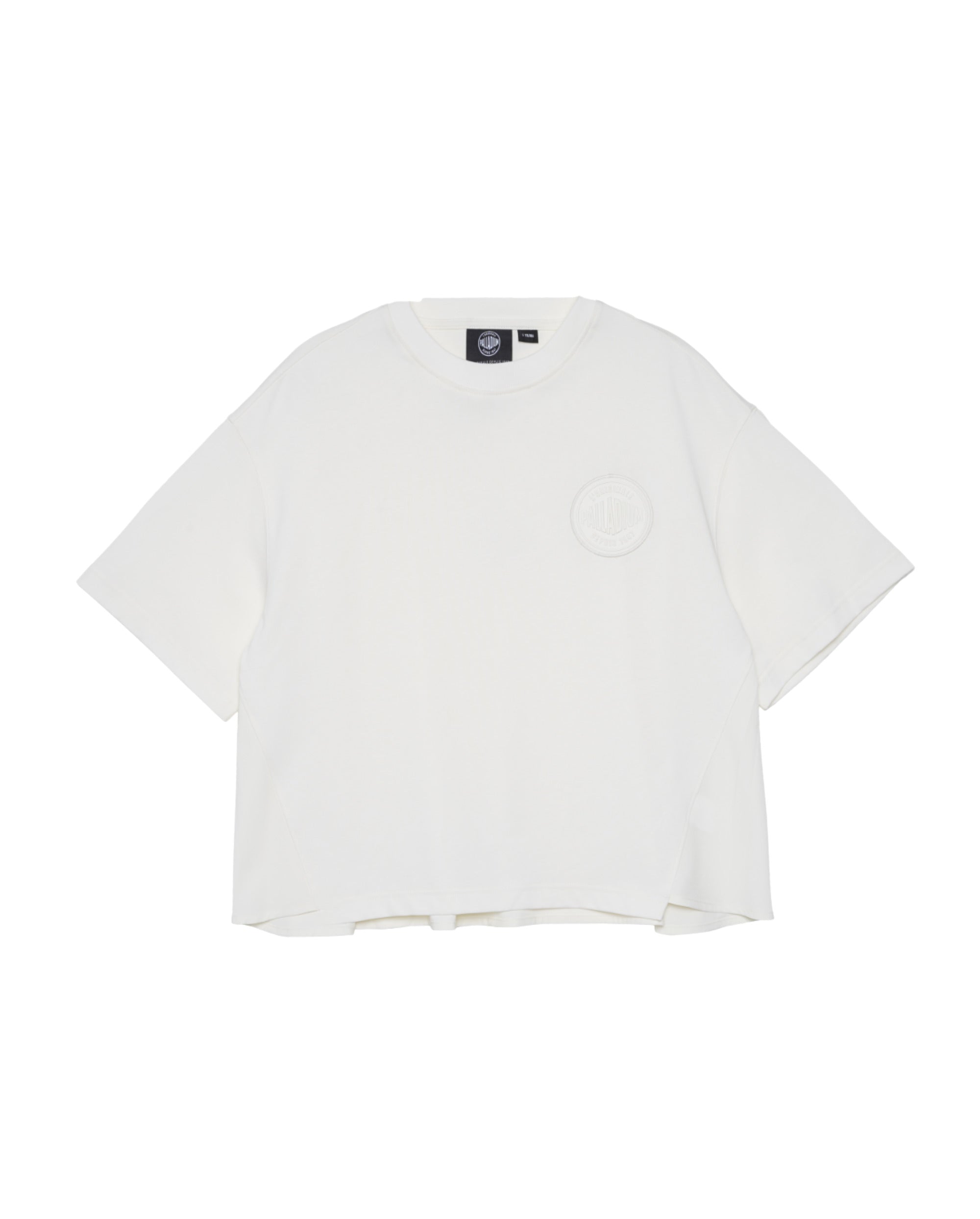 199746-262 | WOMEN'S PALLADIUM LOGO LOOSE FIT CROPPED T-SHIRT | MARSHMALLOW