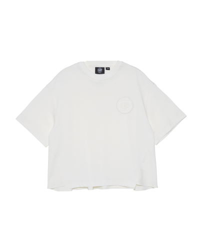 199746-262 | WOMEN'S PALLADIUM LOGO LOOSE FIT CROPPED T-SHIRT | MARSHMALLOW