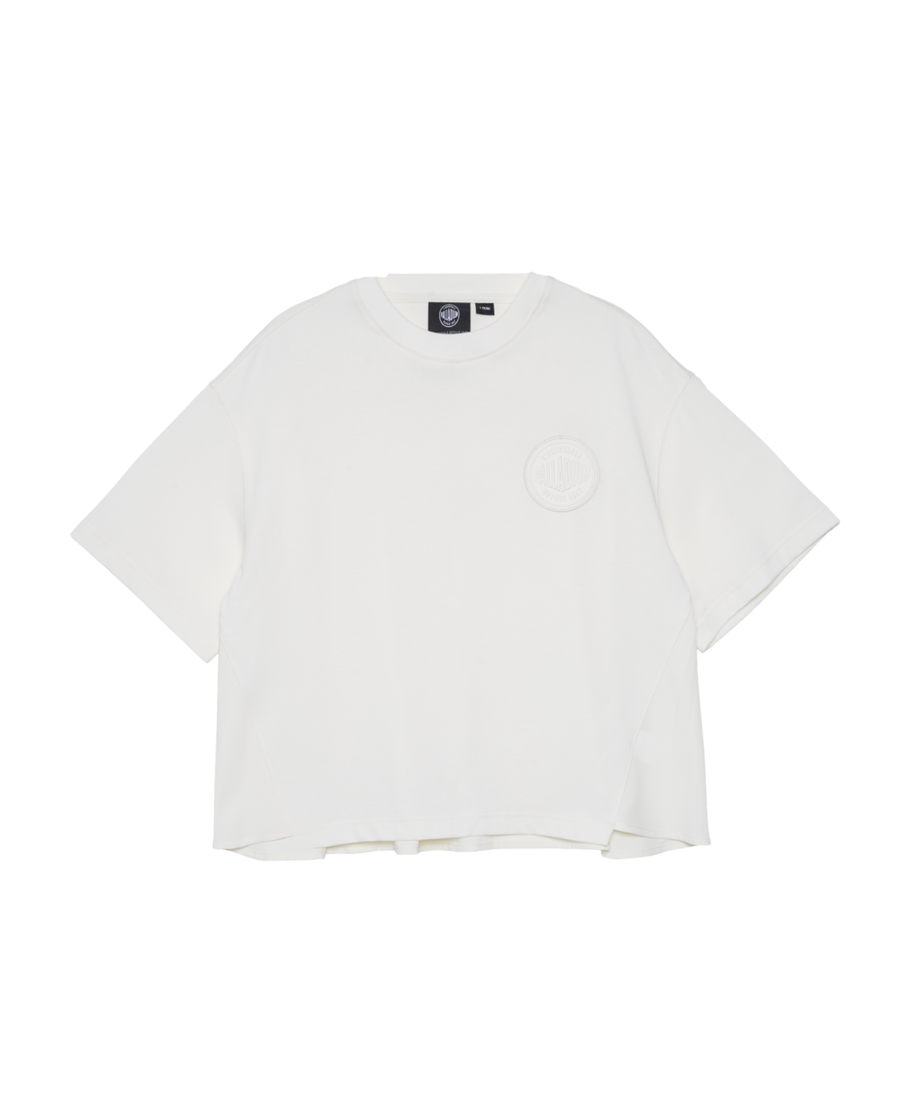 199746-262 | WOMEN'S PALLADIUM LOGO LOOSE FIT CROPPED T-SHIRT | MARSHMALLOW