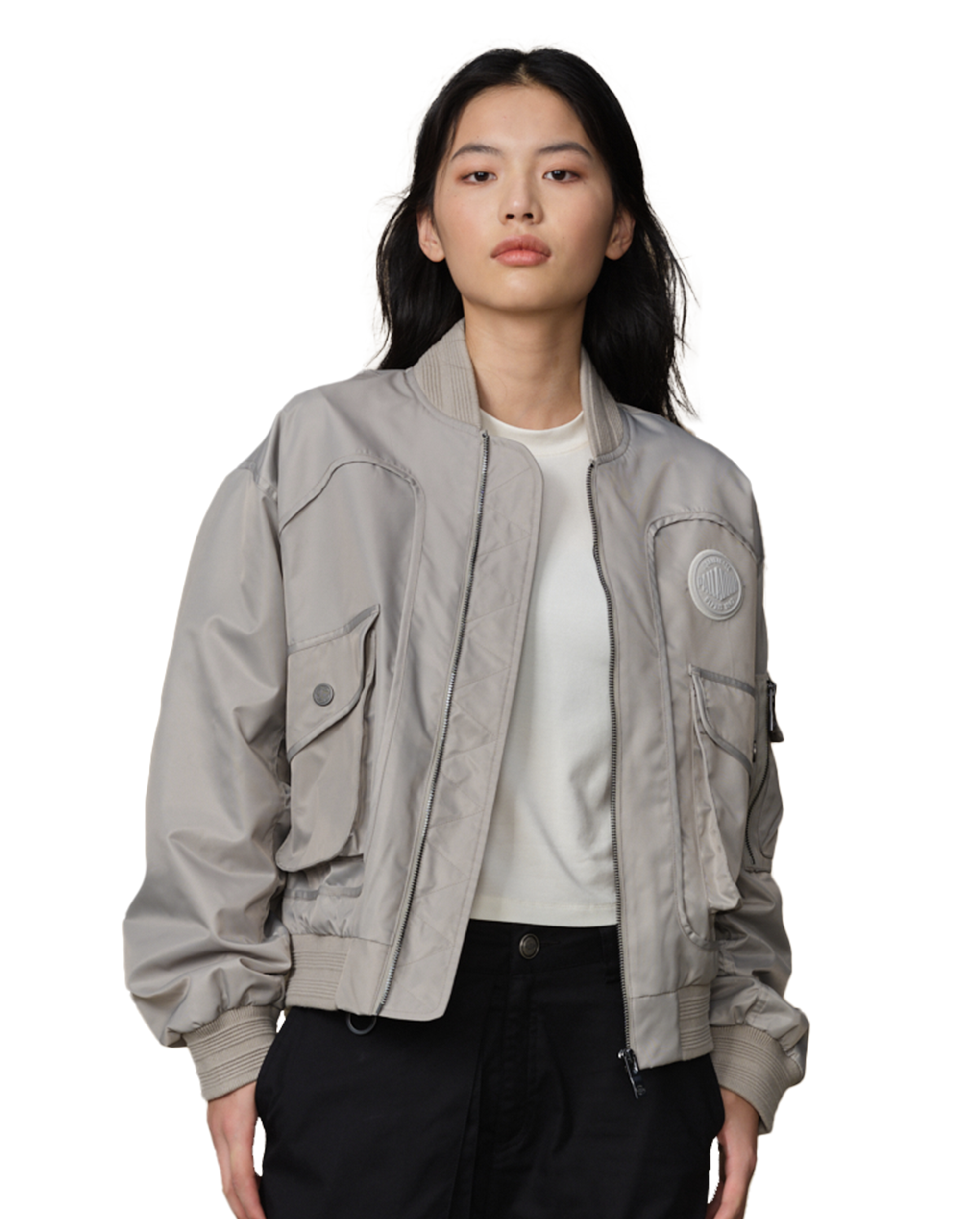199751-031 | WOMEN'S PALLADIUM LOGO BOMBER JACKET | FLINT GRAY