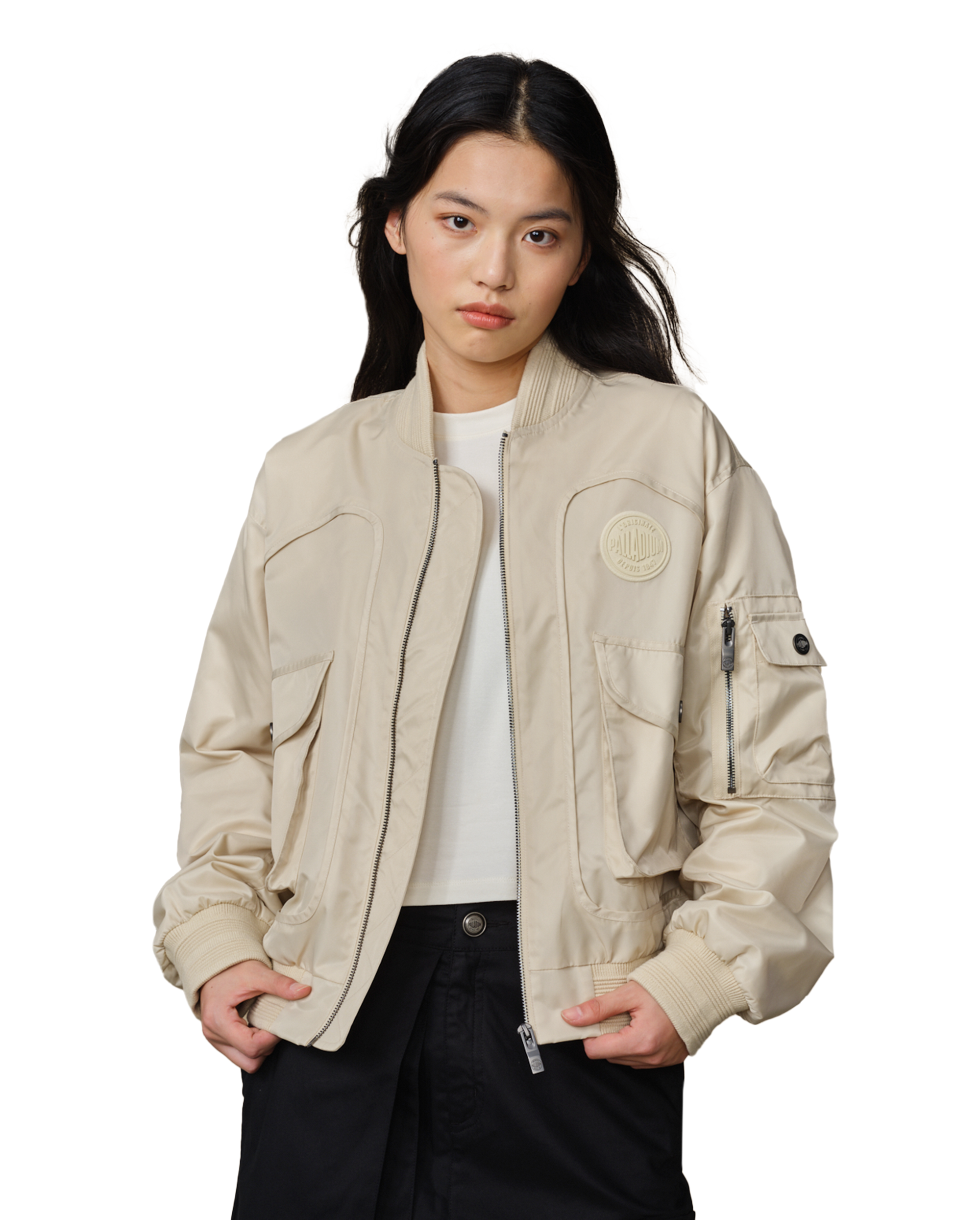 199751-043 | WOMEN'S PALLADIUM LOGO BOMBER JACKET | OYSTER GRAY