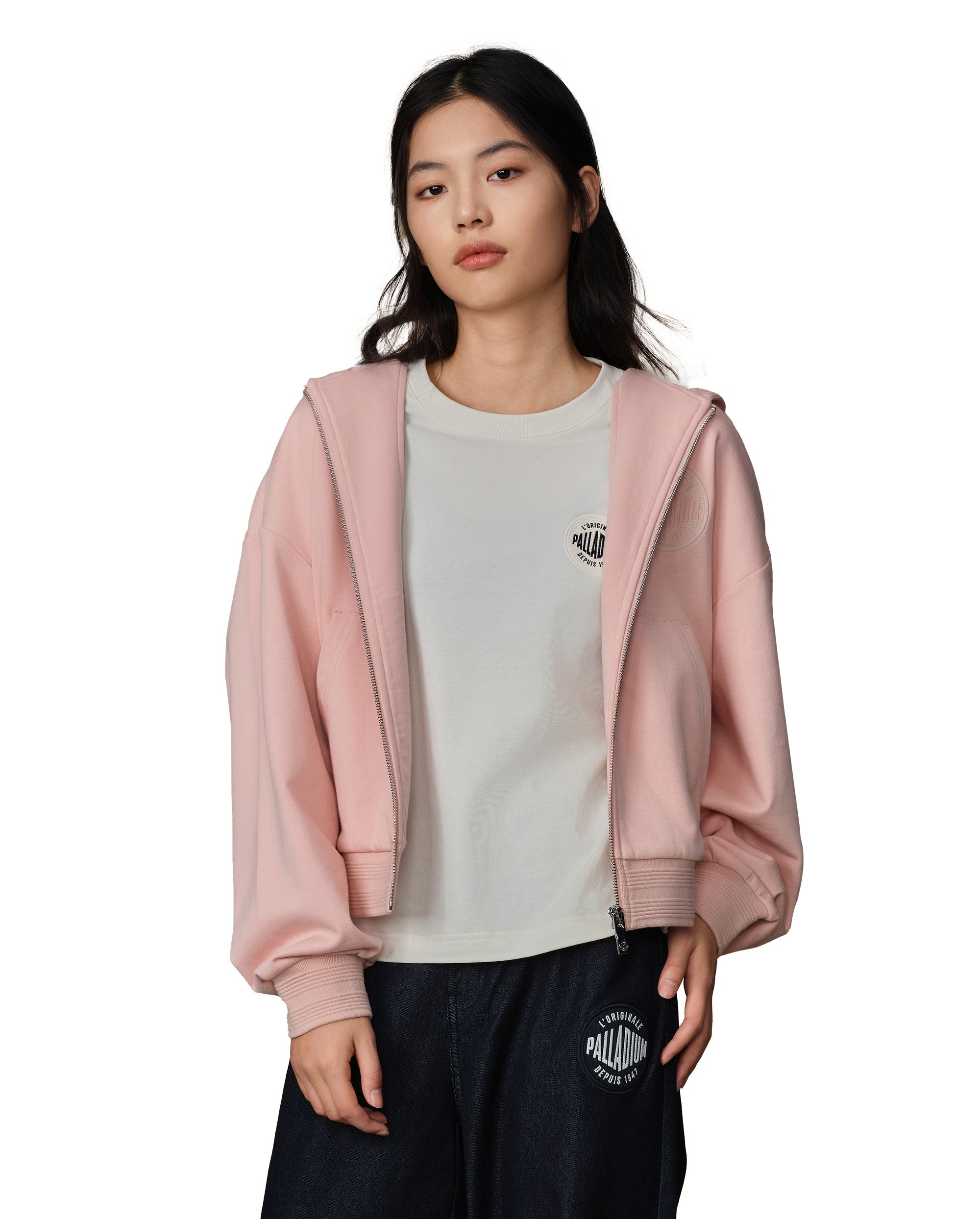 199756-635 | WOMEN'S LOGO DROPPED SHOULDERS HOODED JACKET | ROSE SMOKE