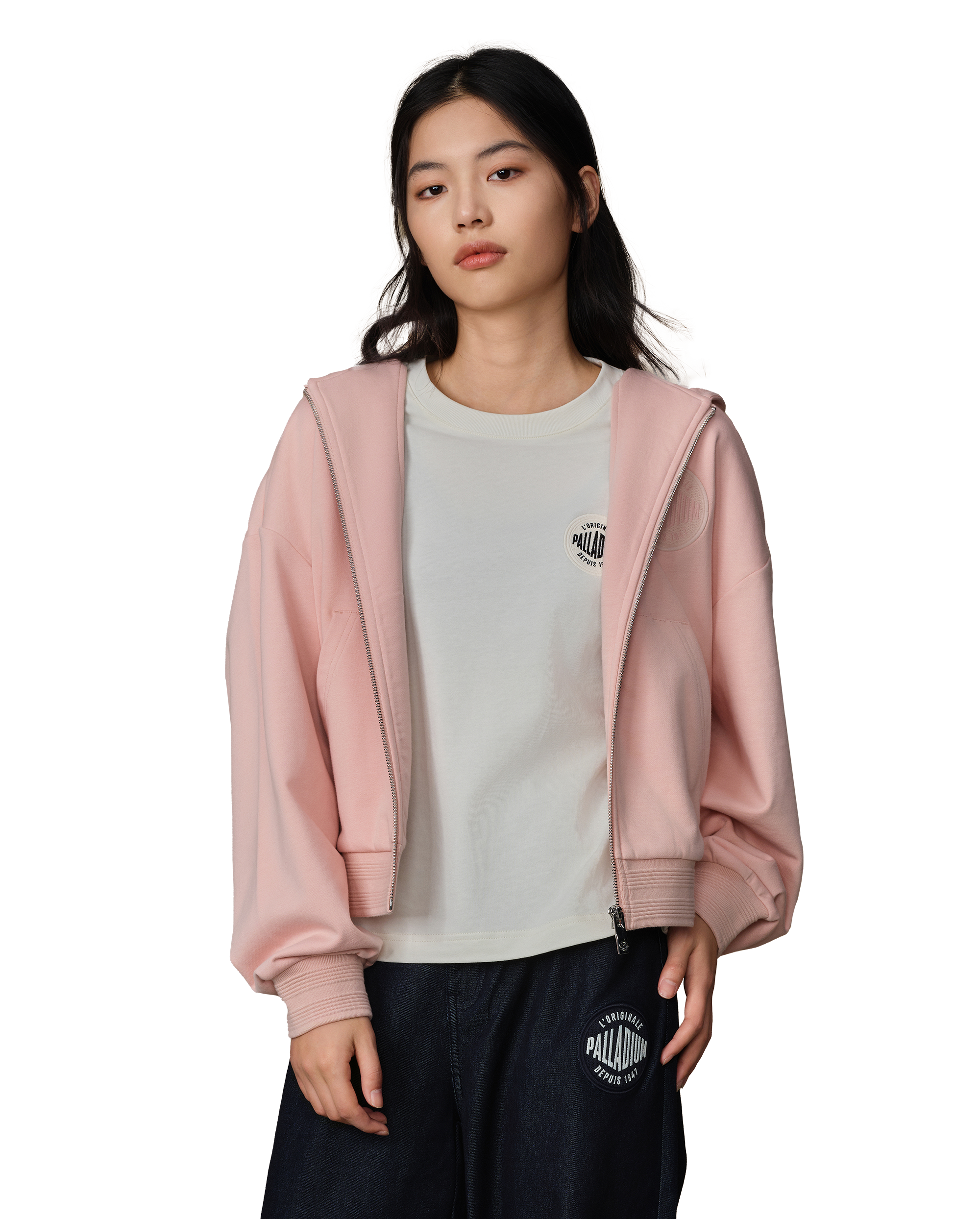 199756-635 | WOMEN'S LOGO DROPPED SHOULDERS HOODED JACKET | ROSE SMOKE