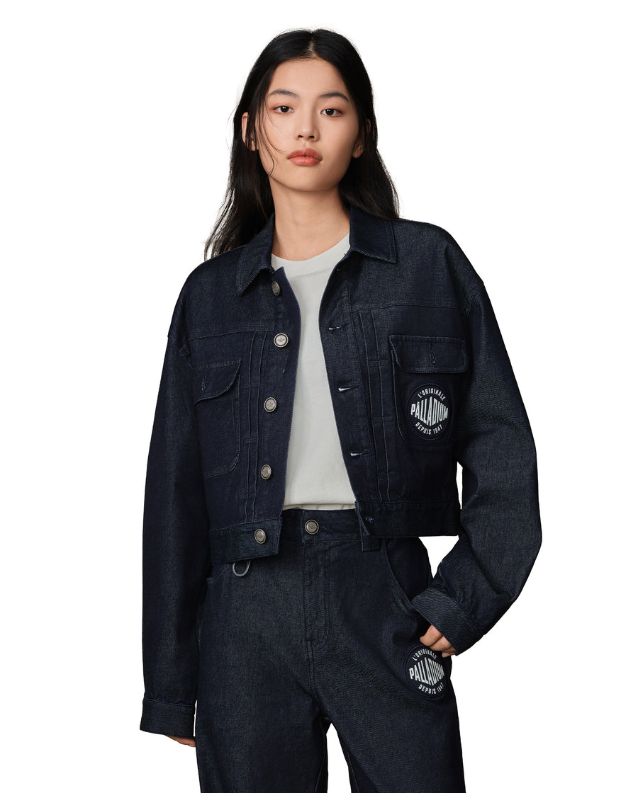 199757-467 | WOMEN'S PALLADIUM LOGO CROPPED DENIM JACKET | SKY CAPTAIN