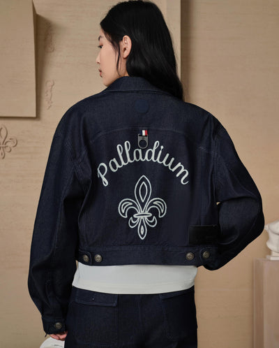 199757-467 | WOMEN'S PALLADIUM LOGO CROPPED DENIM JACKET | SKY CAPTAIN