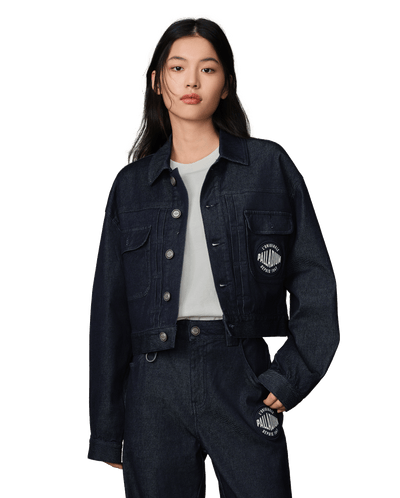 199757-467 | WOMEN'S PALLADIUM LOGO CROPPED DENIM JACKET | SKY CAPTAIN