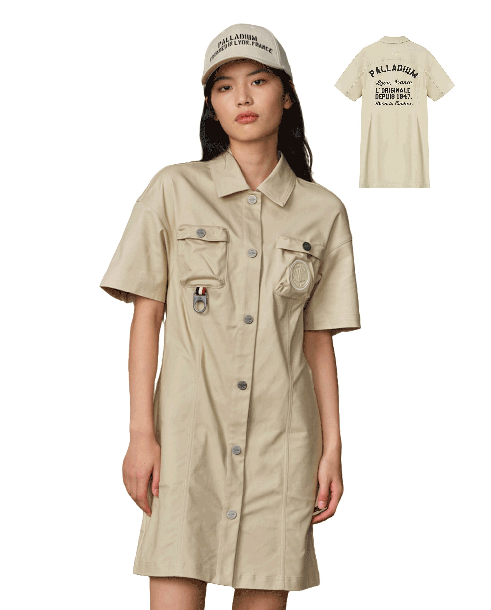 199794-043 | WOMEN'S PALLADIUM LOGO POCKETS DRESS | OYSTER GRAY