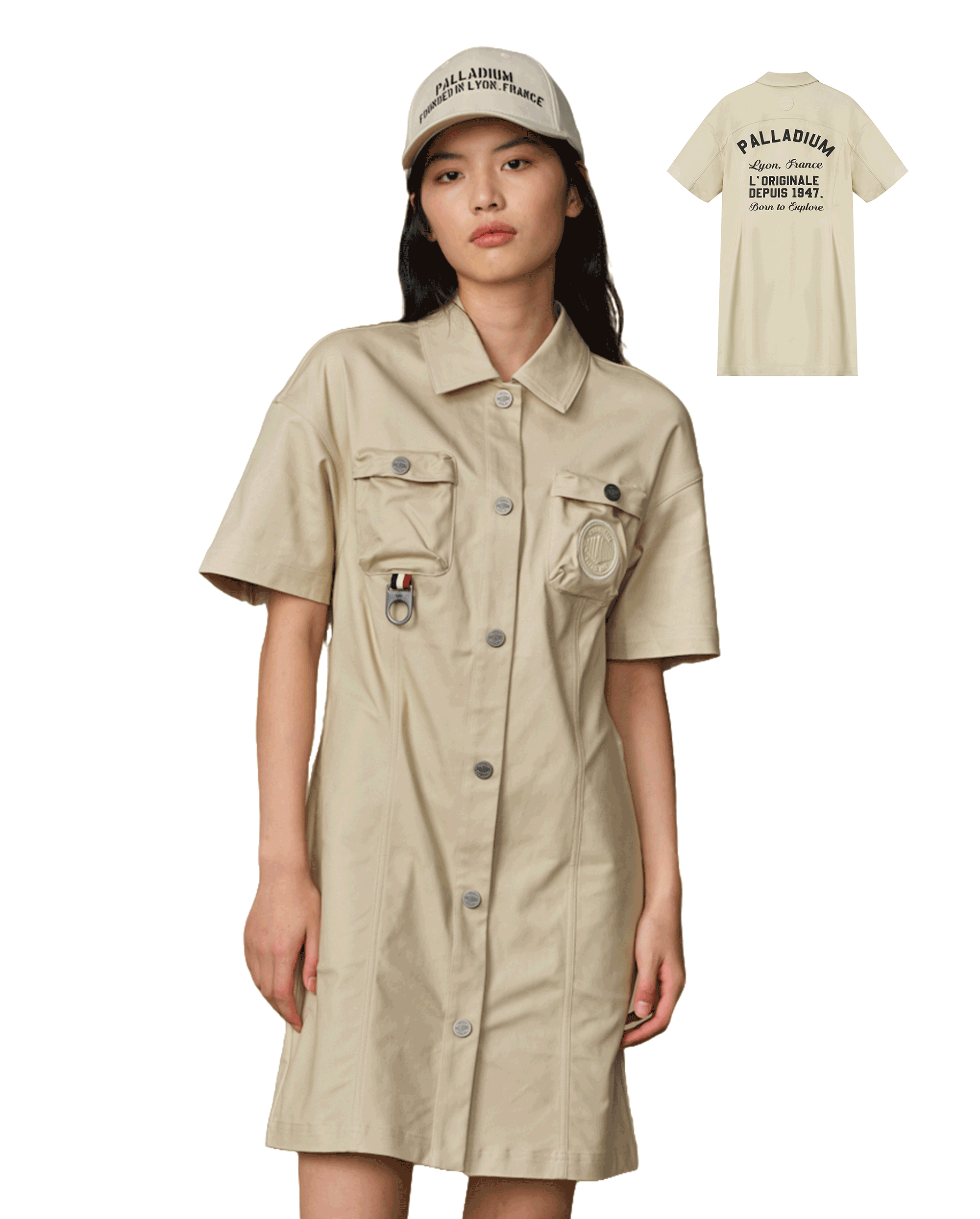 199794-043 | WOMEN'S PALLADIUM LOGO POCKETS DRESS | OYSTER GRAY