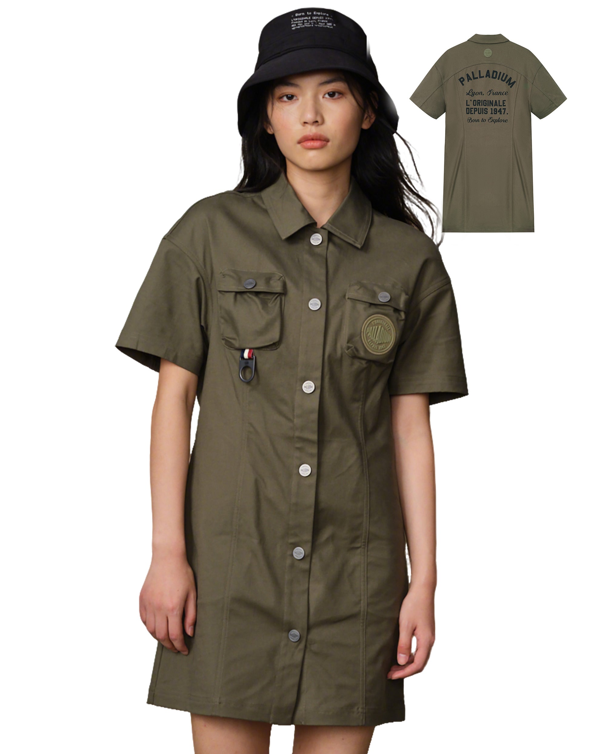 199794-367 | WOMEN'S PALLADIUM LOGO POCKETS DRESS | TEA LEAF