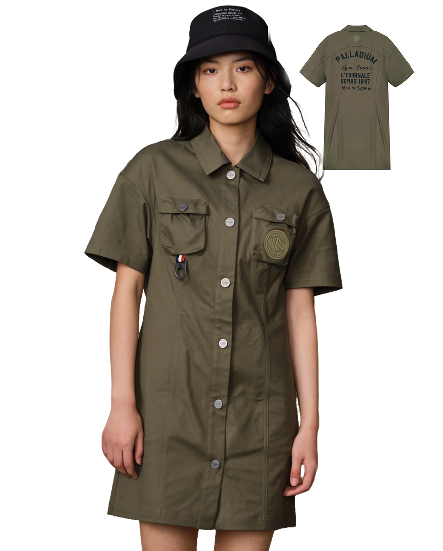 199794-367 | WOMEN'S PALLADIUM LOGO POCKETS DRESS | TEA LEAF