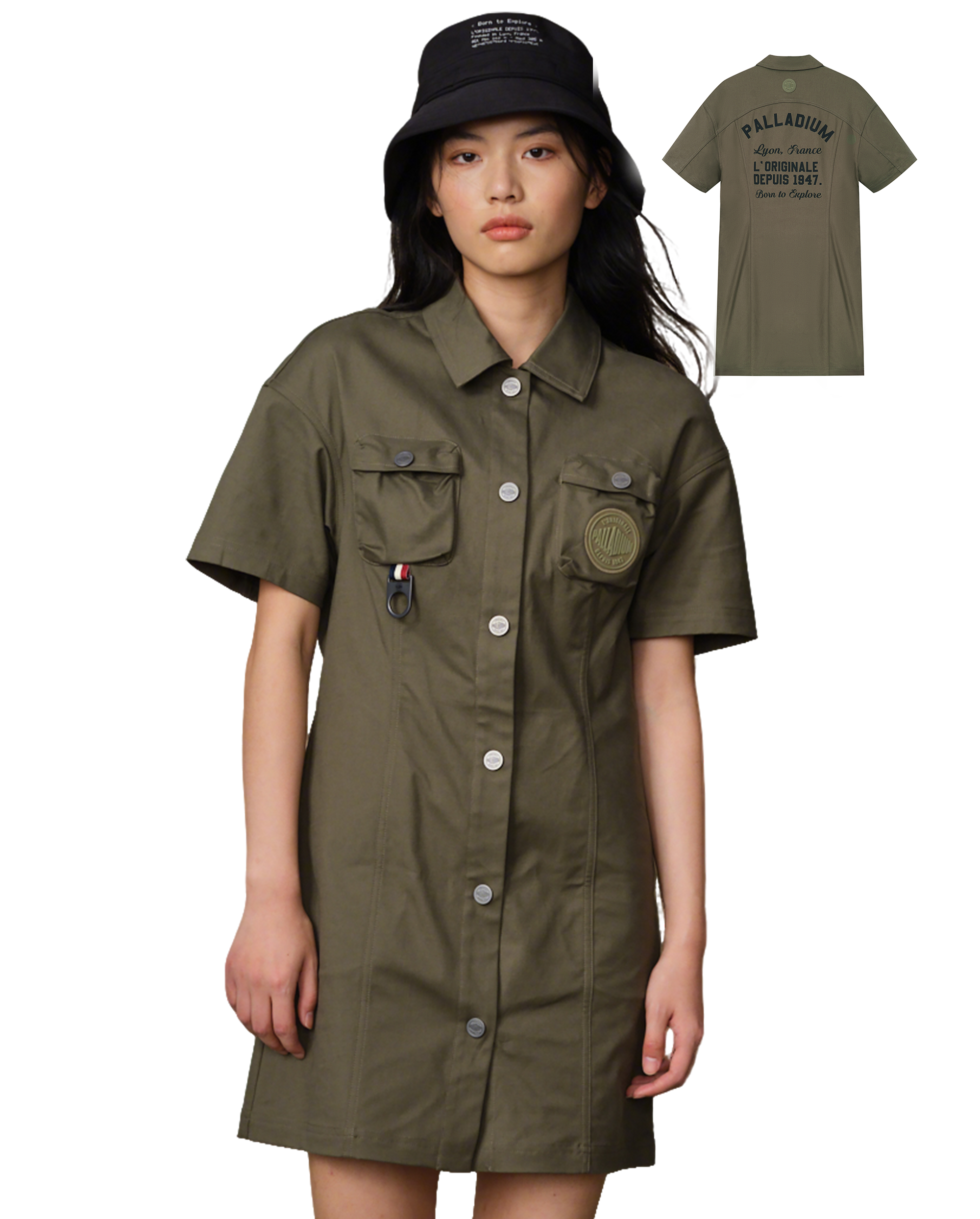 199794-367 | WOMEN'S PALLADIUM LOGO POCKETS DRESS | TEA LEAF