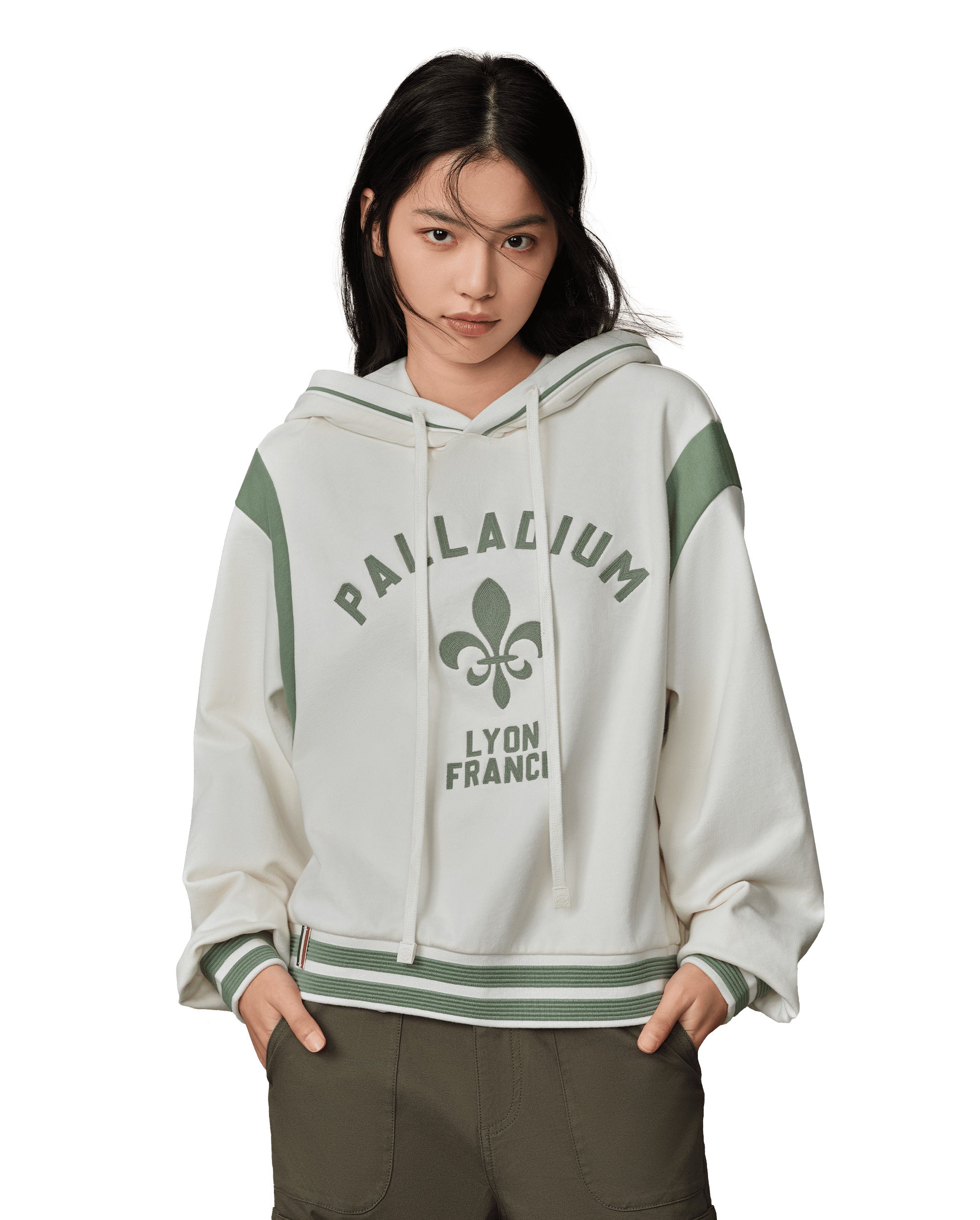 199802-262 | WOMEN'S PALLADIUM LOGO COLOR BLOCKS HOODIE | MARSHMALLOW